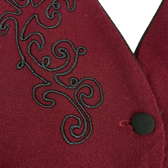 100% Wool Embroidered Dress 14 Burgundy Long Button-Up Vintage House Coat - Picture 10 of 13